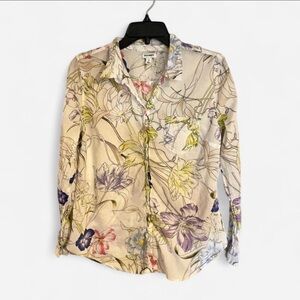 Old Navy White Floral Design Button Down Womens Shirt, Size Large